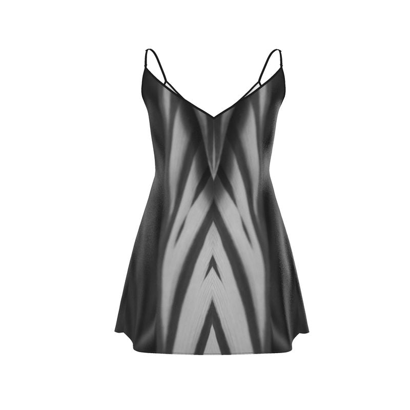 Silk slip dress (mini): Calathea print
