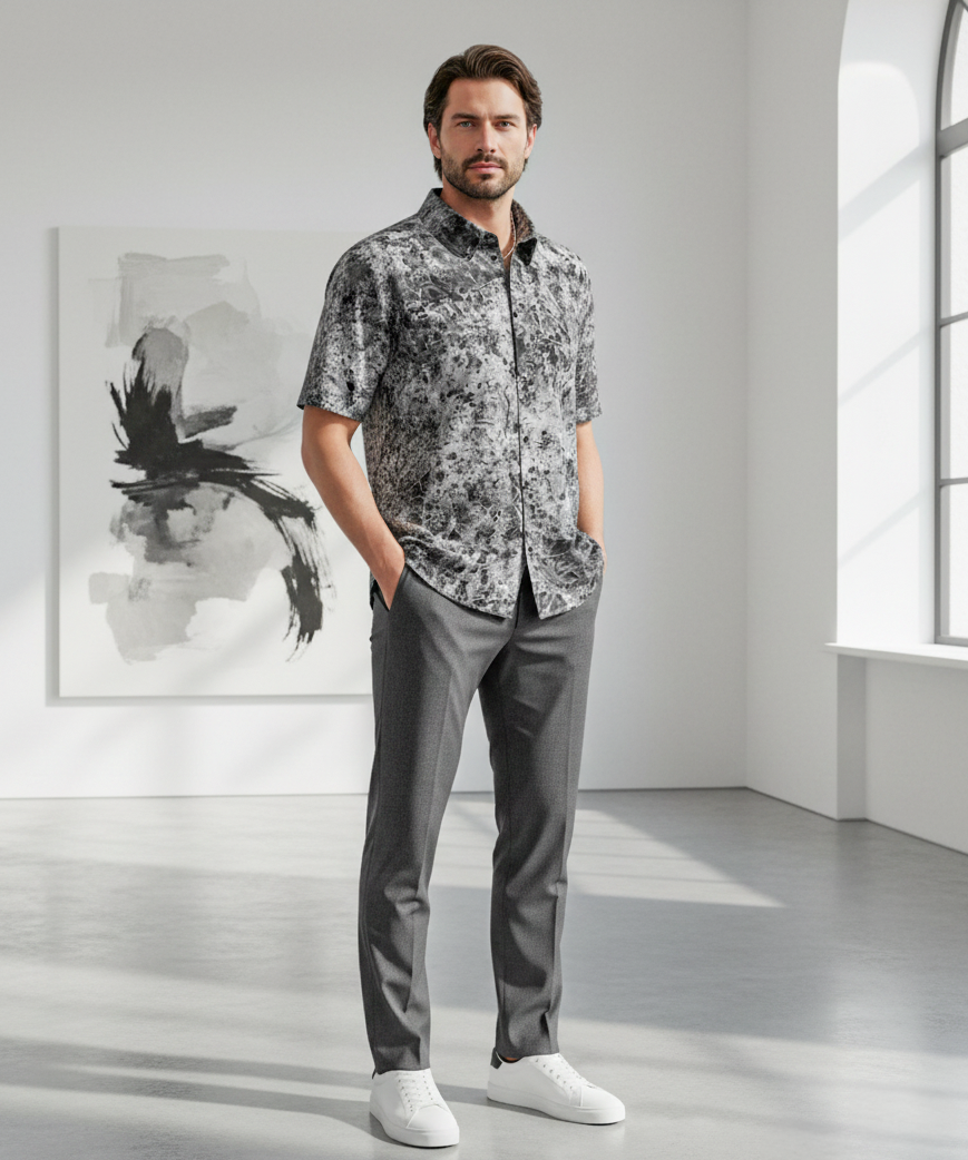 Hemp Tencel shirt: Branch print