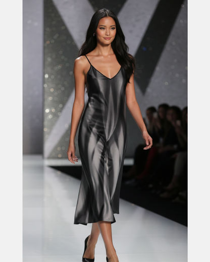 Silk slip dress (maxi): Calathea print