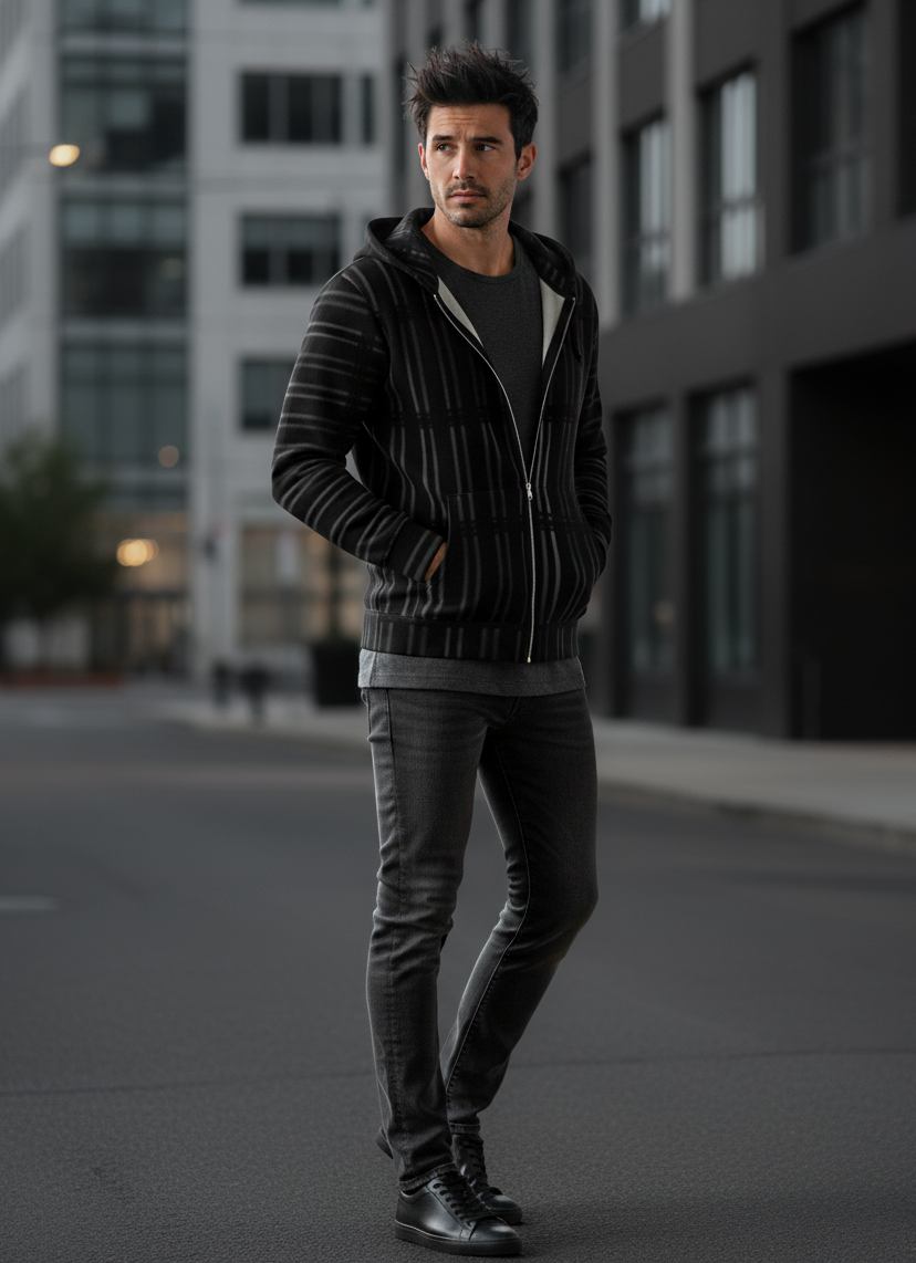 Italian ponte hoodie: Shade print