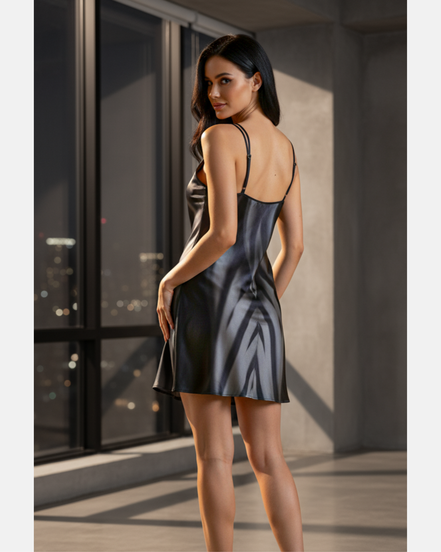 Silk slip dress (midi): Calathea print