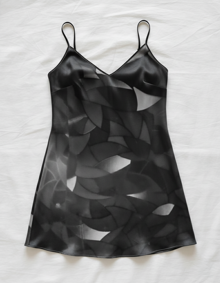 Silk slip dress (mini): Fractal print
