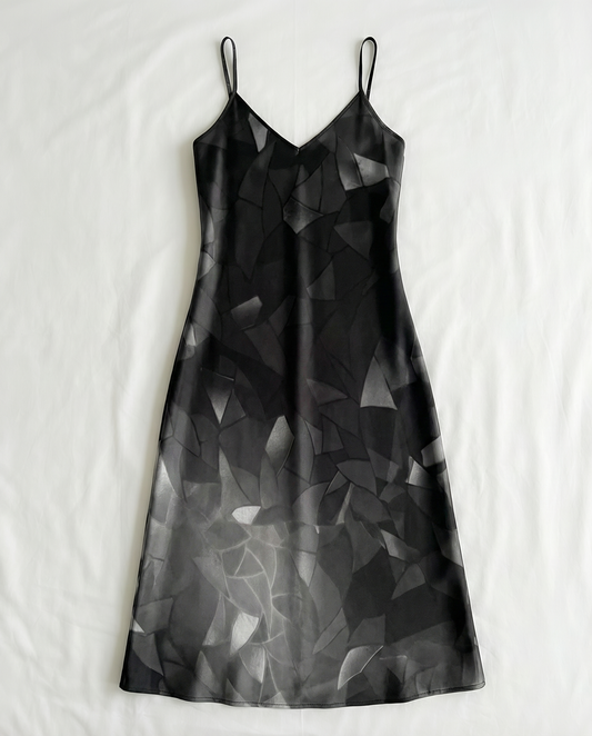 Silk slip dress, maxi: Fractal print