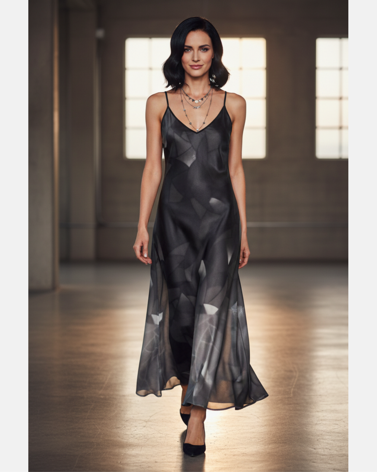 Silk slip dress (maxi): Fractal print