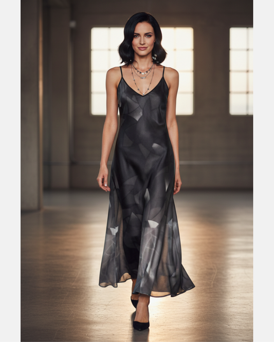 Silk slip dress (maxi): Fractal print
